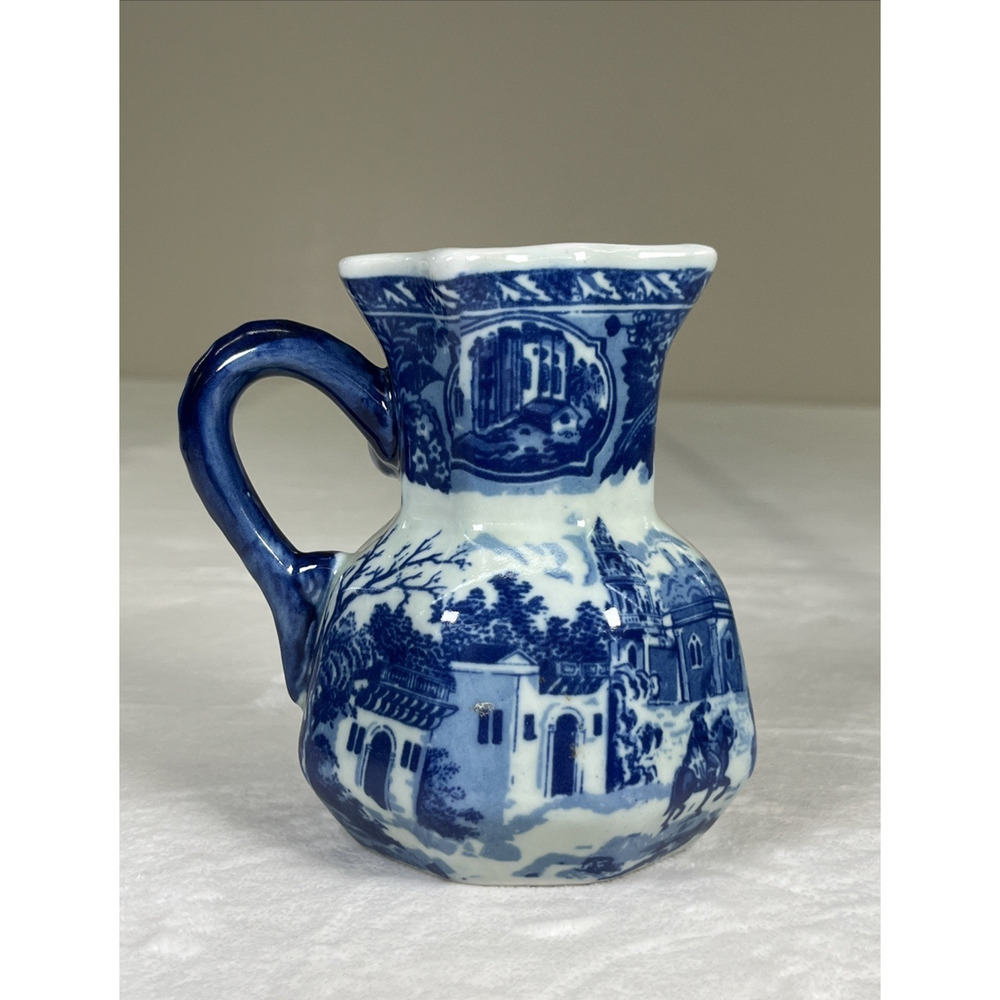 Vtg Victoria Ware Ironstone Flow Blue Style China Pitcher Creamer 5.5 inches